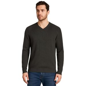 Calvin Klein Jeans V-Neck Ribbed Sweater in Charcoal Grey - Sz L Open To Offers